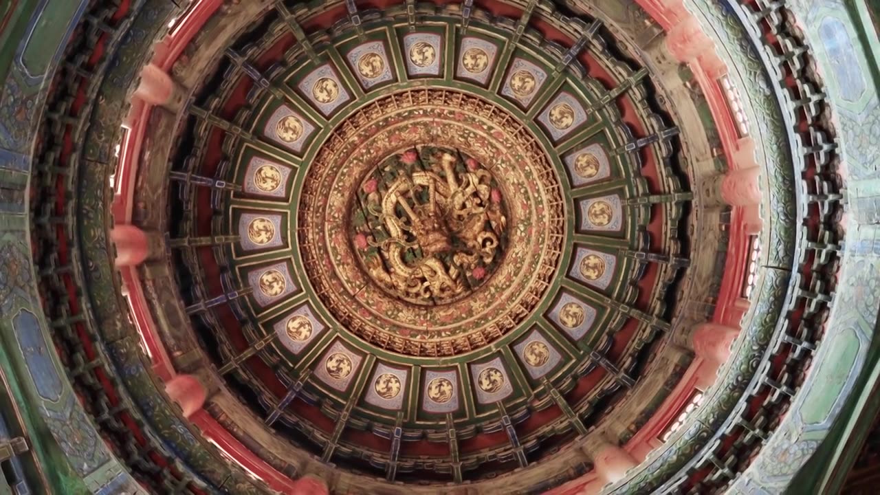 故宫古建筑圆形穹顶藻井旋转视频下载