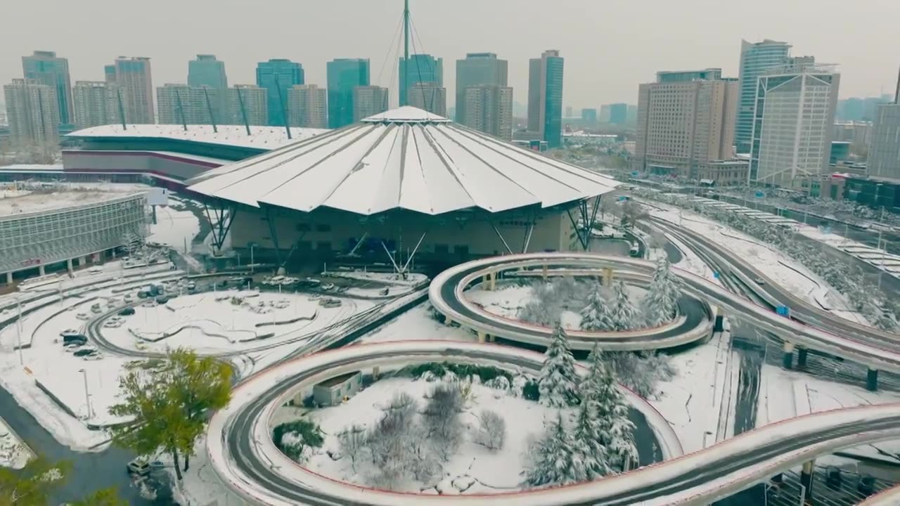 郑州会展中心雪景视频下载