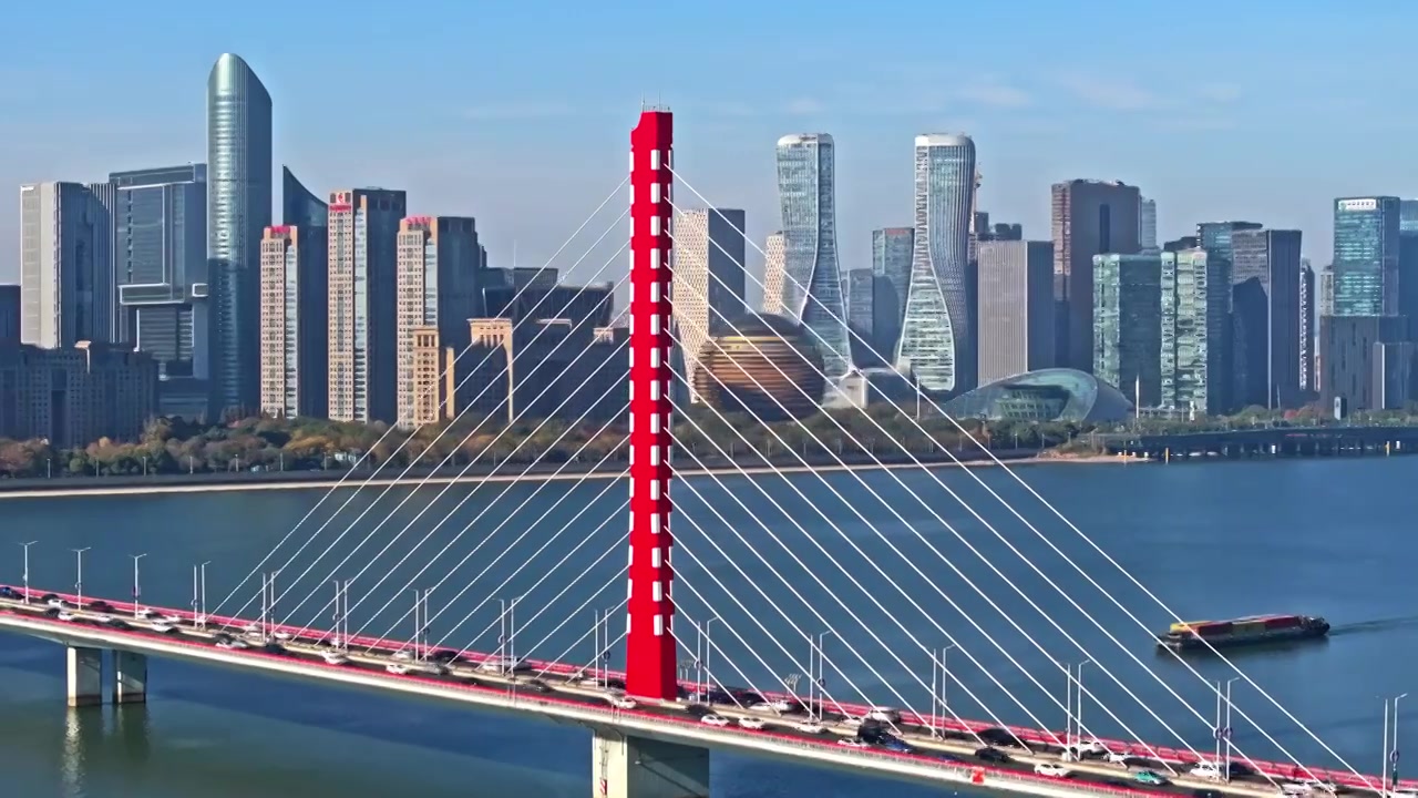 航拍杭州西兴大桥视频下载