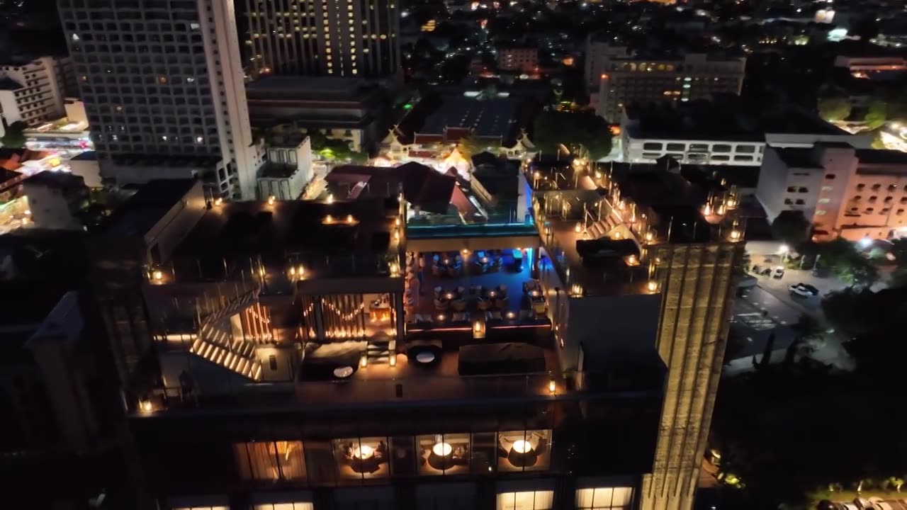 航拍泰国清迈新城城市高楼天际线夜景风光视频素材