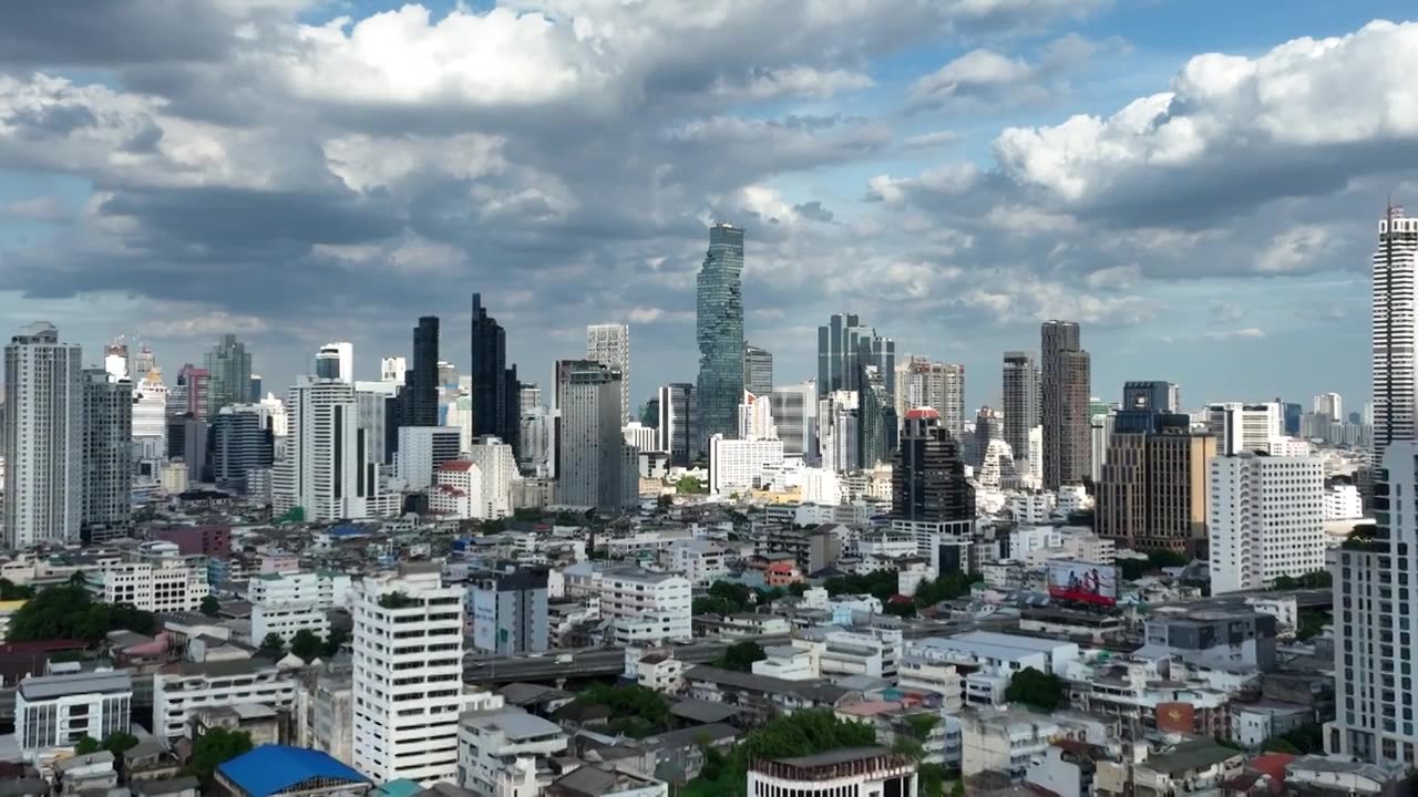 泰国航拍曼谷CBD城市地标高楼天际线风光视频素材