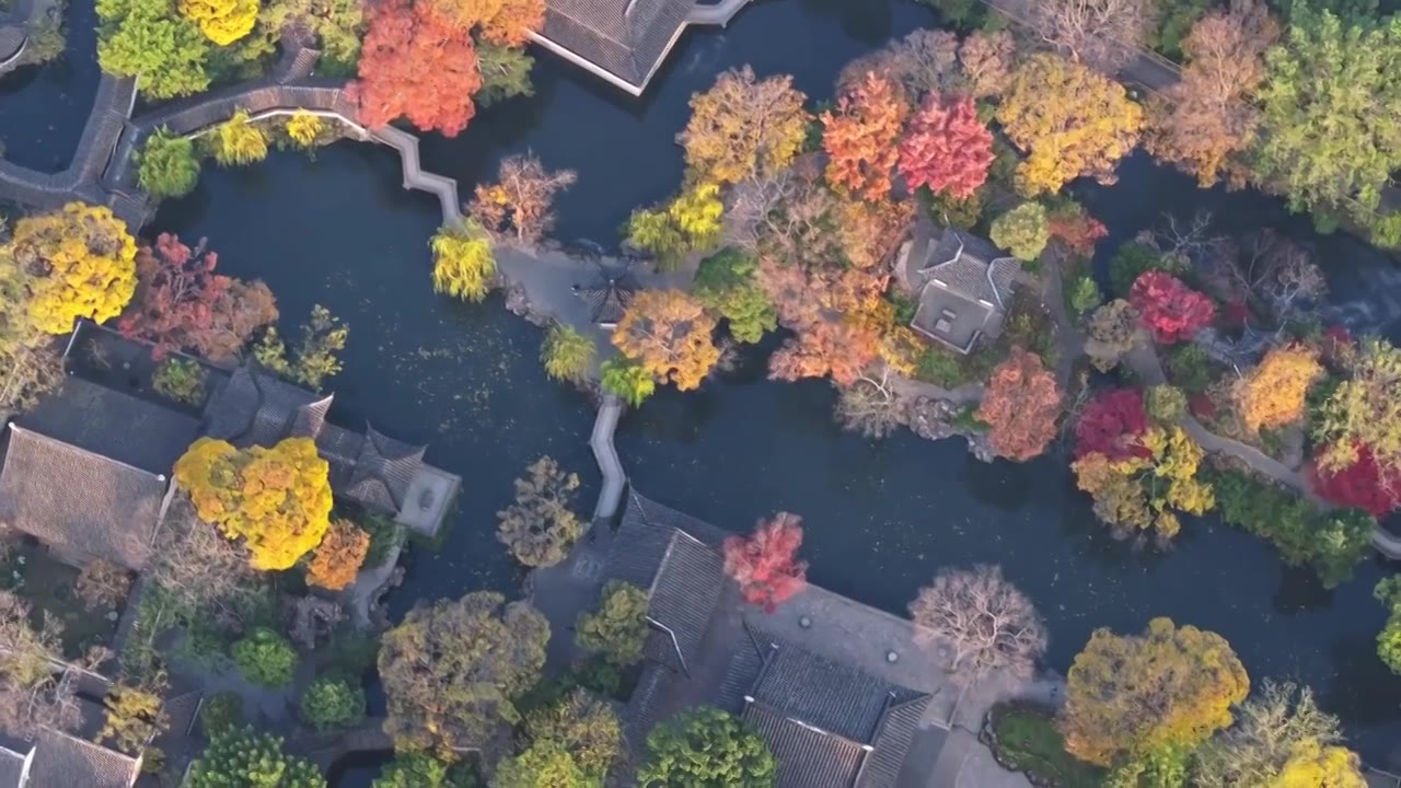苏州拙政园秋季航拍视频下载
