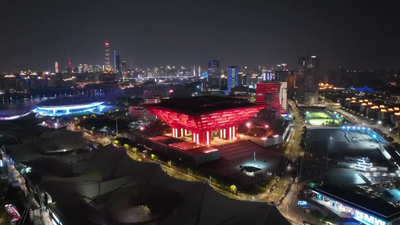 航拍上海世博园夜景视频下载