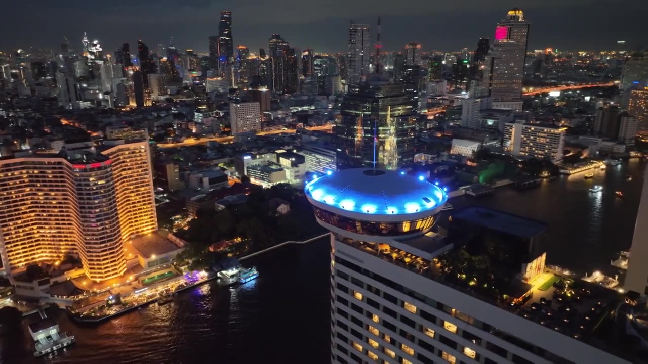泰国航拍曼谷湄南河城市天际线内透建筑风光视频素材