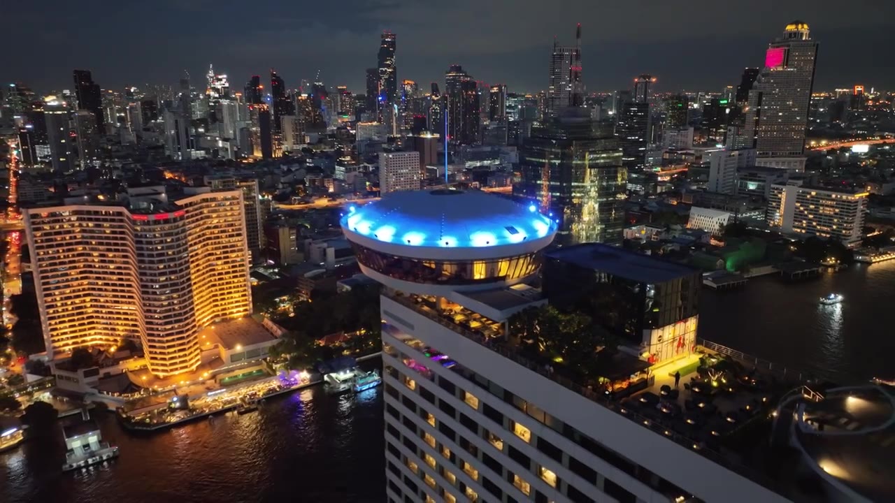 泰国航拍曼谷湄南河城市天际线内透建筑风光视频素材