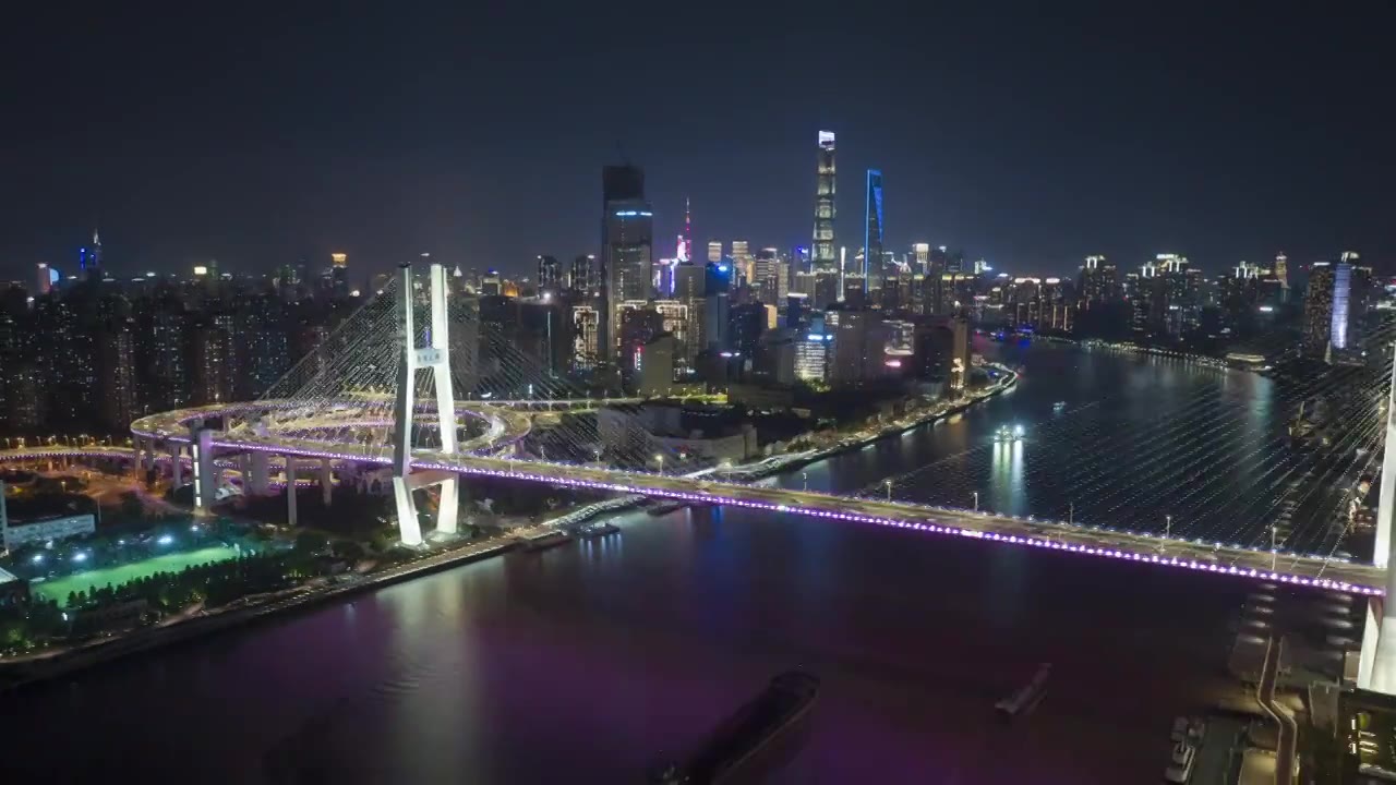 上海南浦大桥望向陆家嘴夜景航拍延时视频素材