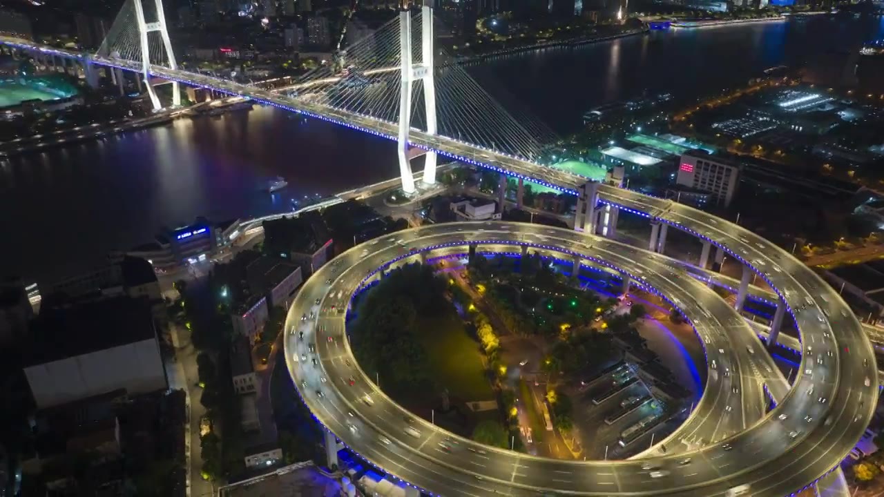 城市交通-上海南浦大桥引桥段圆盘视频素材