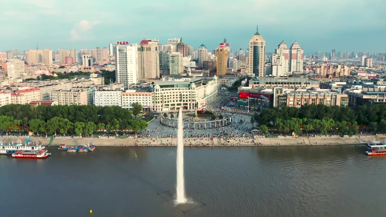 4K哈尔滨中央大街建党100周年航拍视频下载