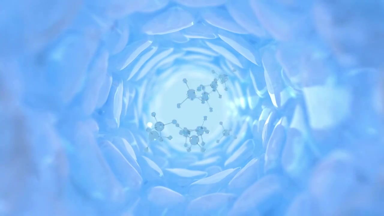抽象药物分子治疗肠道表皮细胞C4D动画视频下载