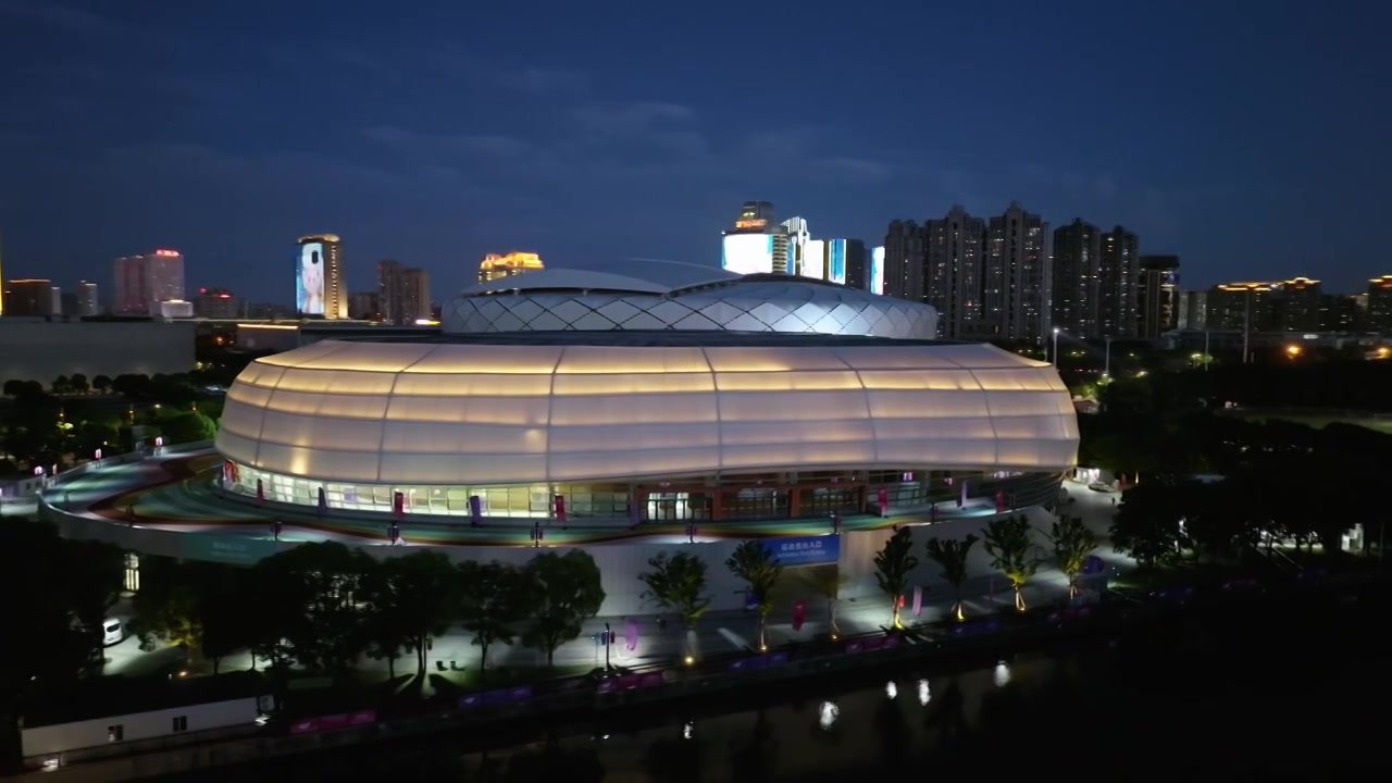 航拍绍兴中国轻纺城体育中心视频素材