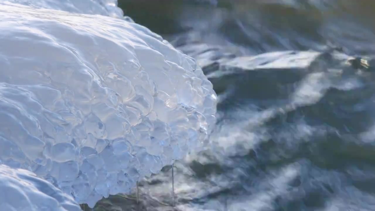 冰河 不冻河特写 冰与湍急的河流4k视频视频素材