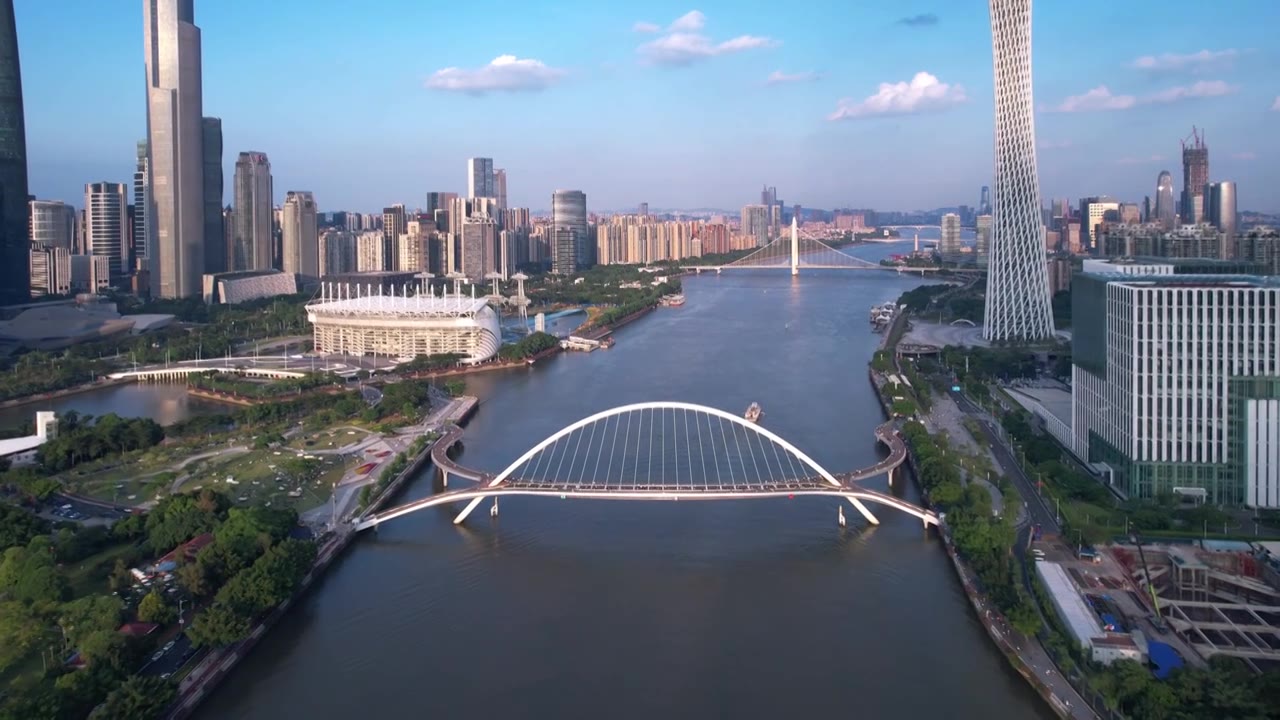 广州海心桥航拍空镜视频素材