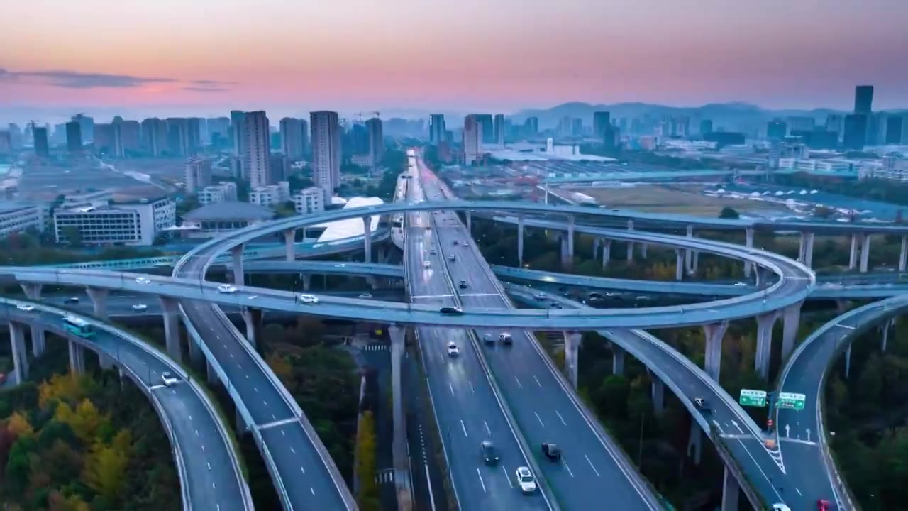 高架桥立交桥汽车车流交通延时航拍视频下载
