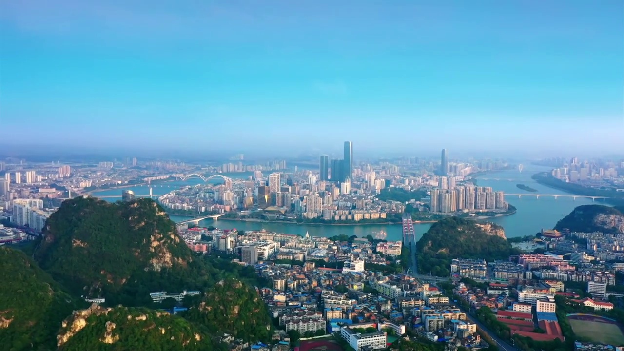 广西柳州市高视角全景航拍视频下载