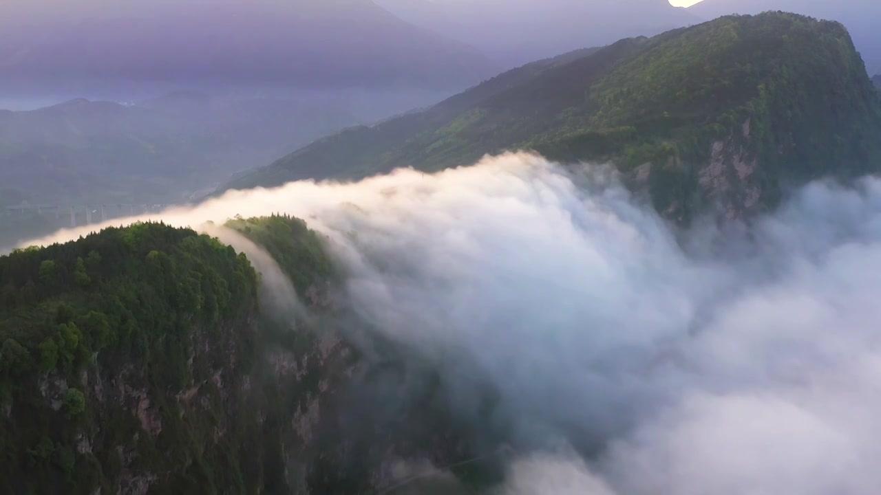 唯美壮观自然风光山川峡谷震撼瀑布云雾视频素材