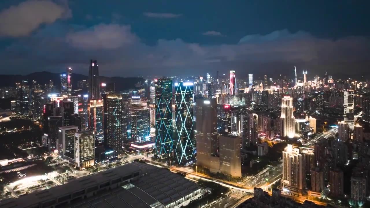 深圳福田城市夜景航拍延时视频素材