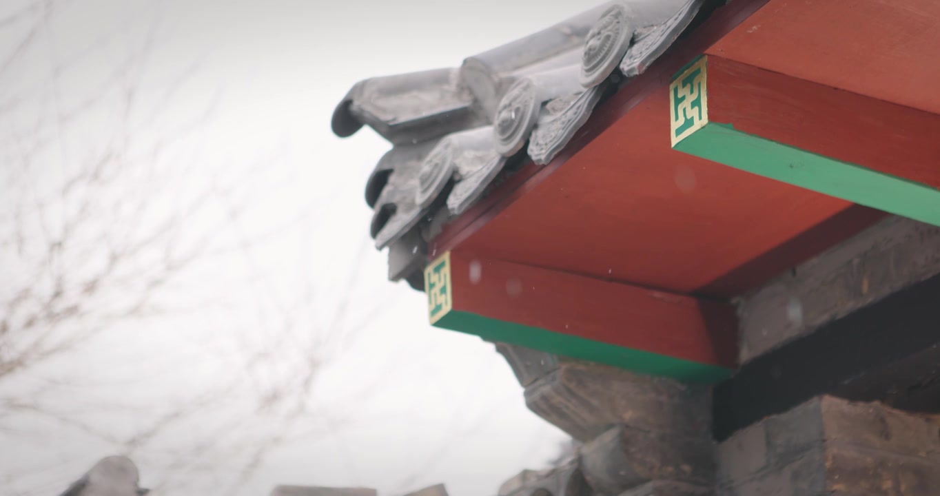 【8K正版素材】雪天古建筑门檐空镜近景视频下载