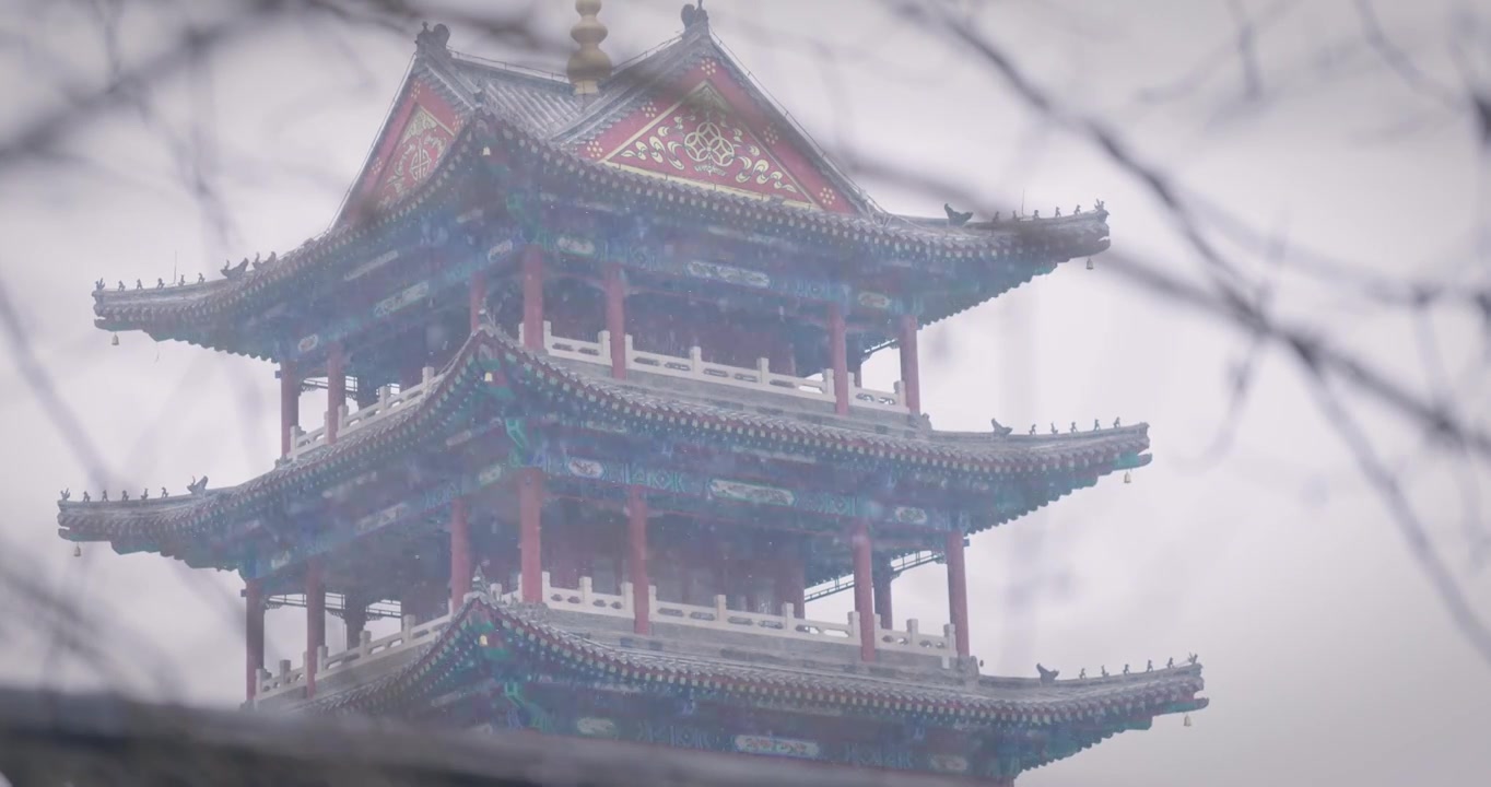 【8K正版素材】雪天古建筑空镜远景固定视频下载