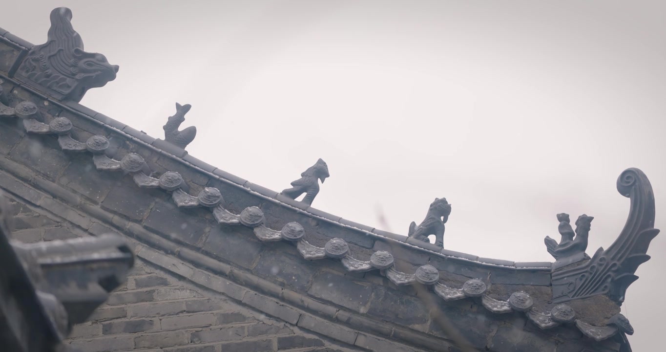 【8K正版素材】雪天古建筑屋脊空镜近景视频下载