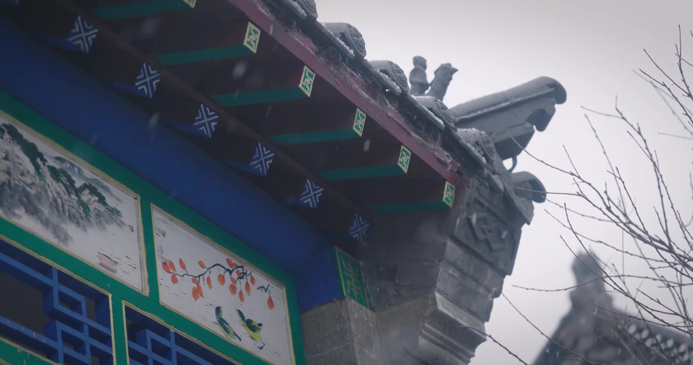 【8K正版素材】雪天古建筑屋檐空镜近景视频下载