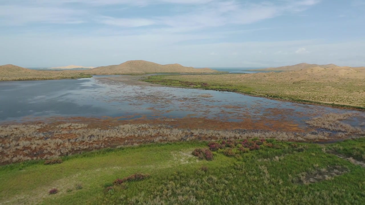 原创 新疆库尔勒沙漠博斯腾湖自然风光航拍视频素材