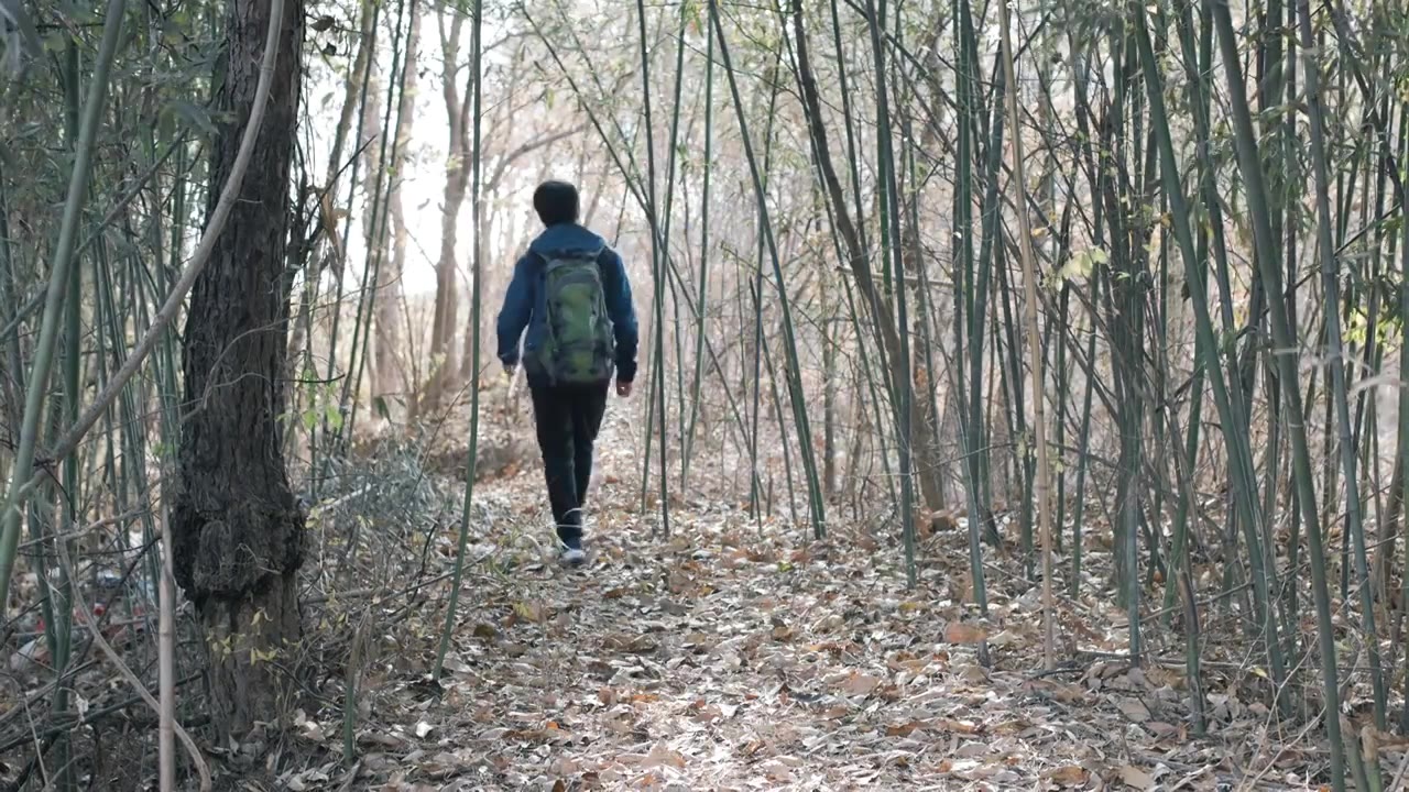4K一个年轻男性户外背包徒步视频下载