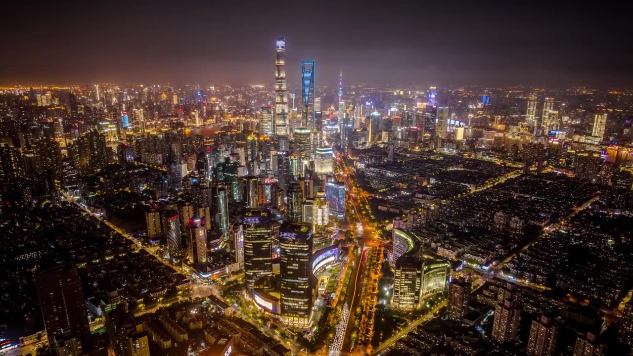 航拍上海城市夜间视频下载