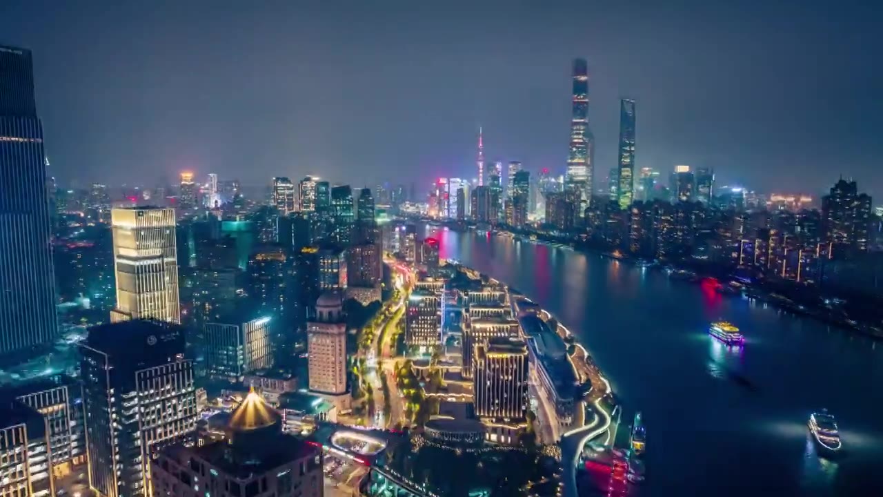 航拍上海城市夜间视频下载
