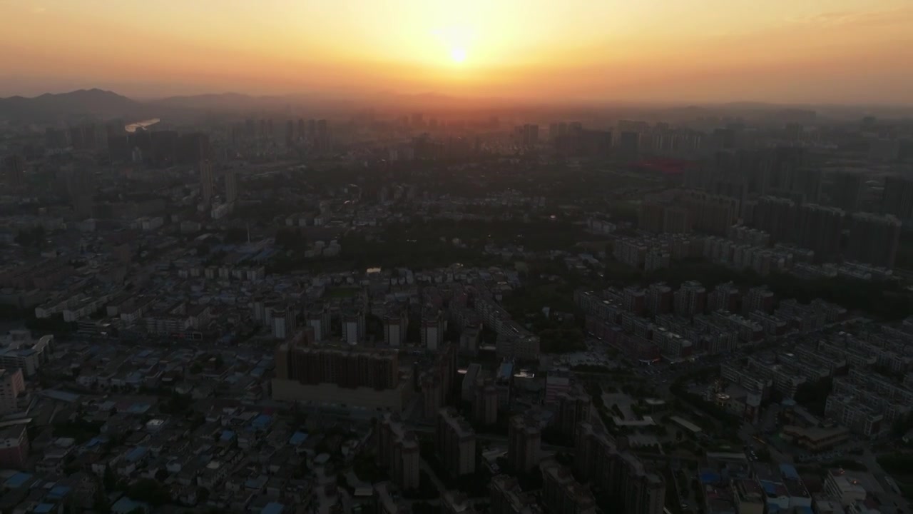 4K河南信阳城市天际线日落风光航拍视频下载