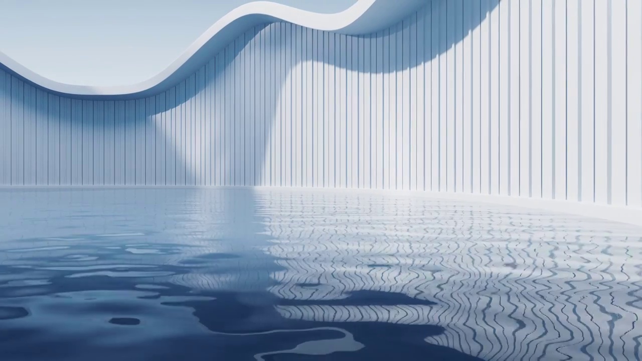 创意简约建筑与水面3D渲染视频素材