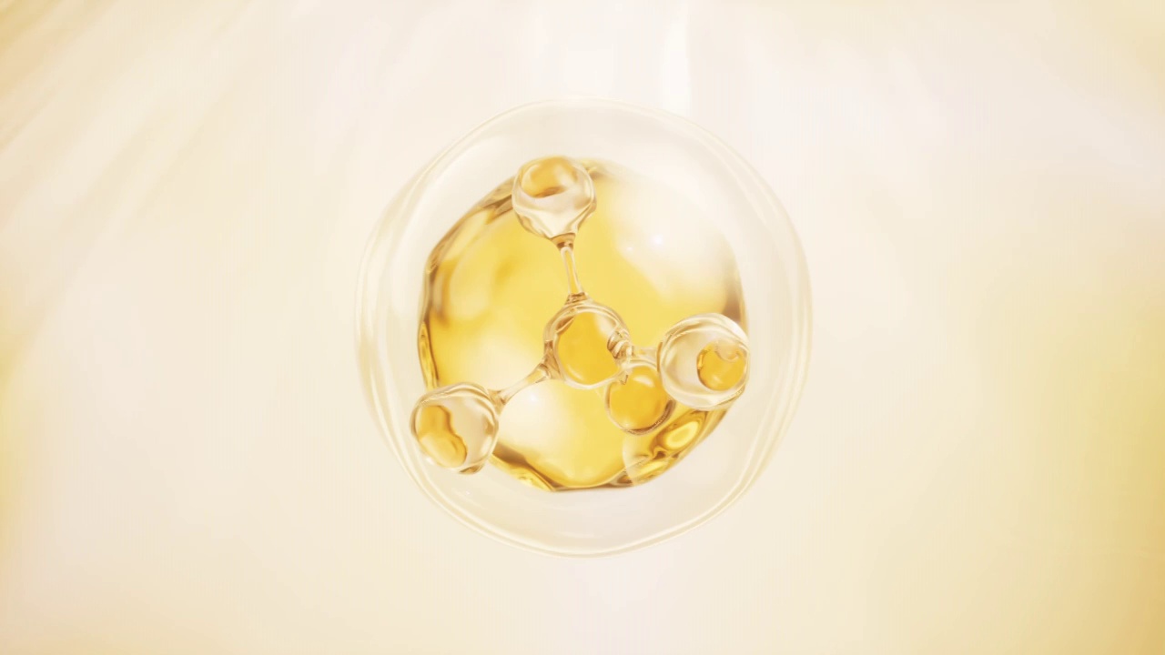 透明分子与金色液滴3D渲染视频下载