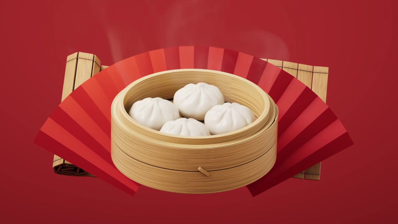 中国传统美食蒸包子3D渲染视频下载