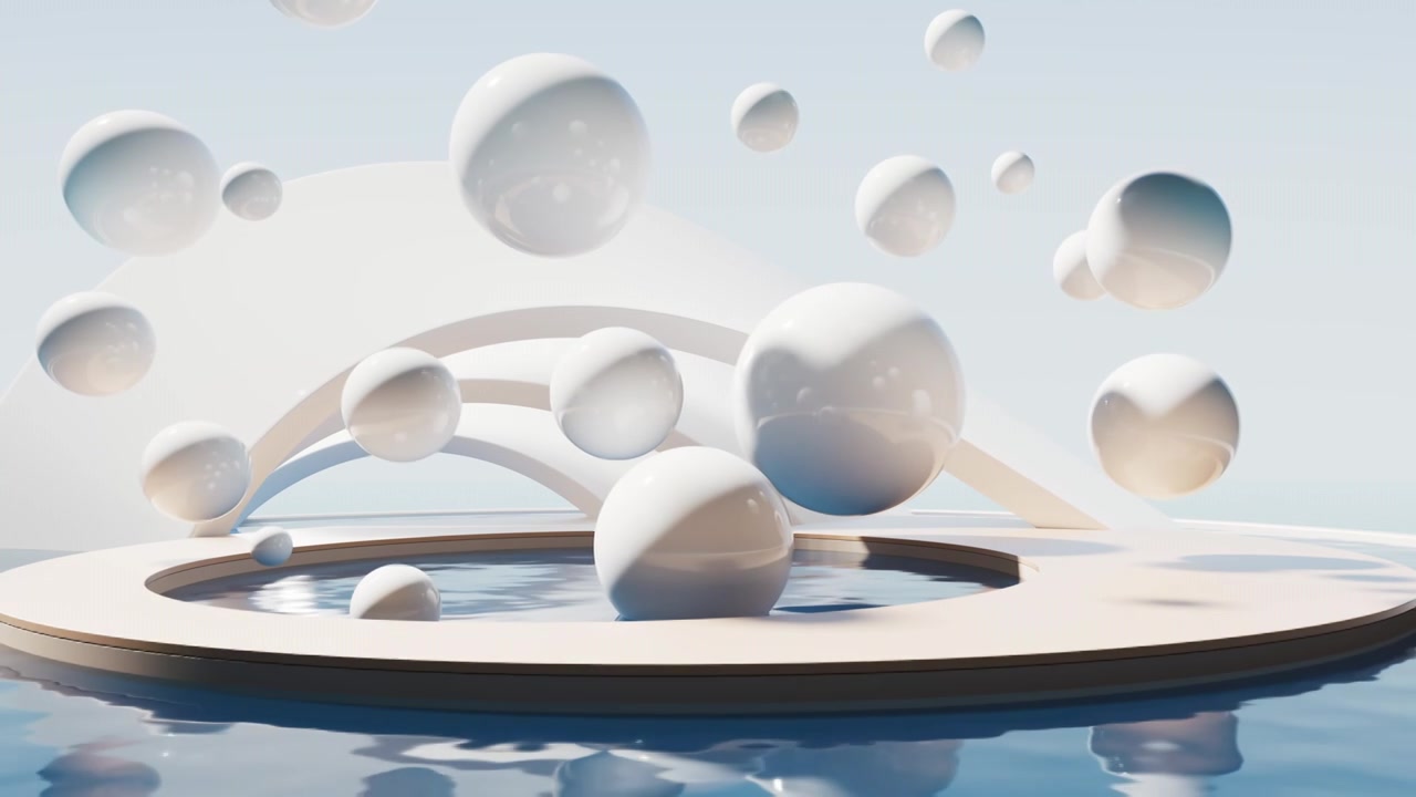 水面与飘浮的球体3D渲染视频下载