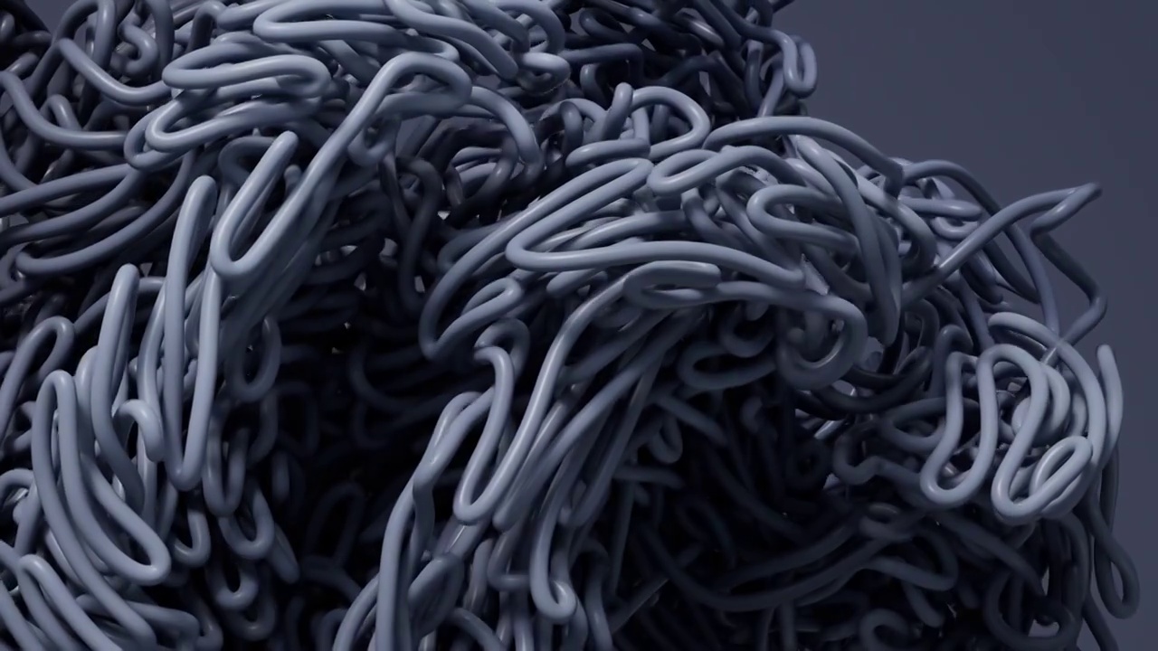 抽象缠绕的黑色样条曲线3D渲染视频素材