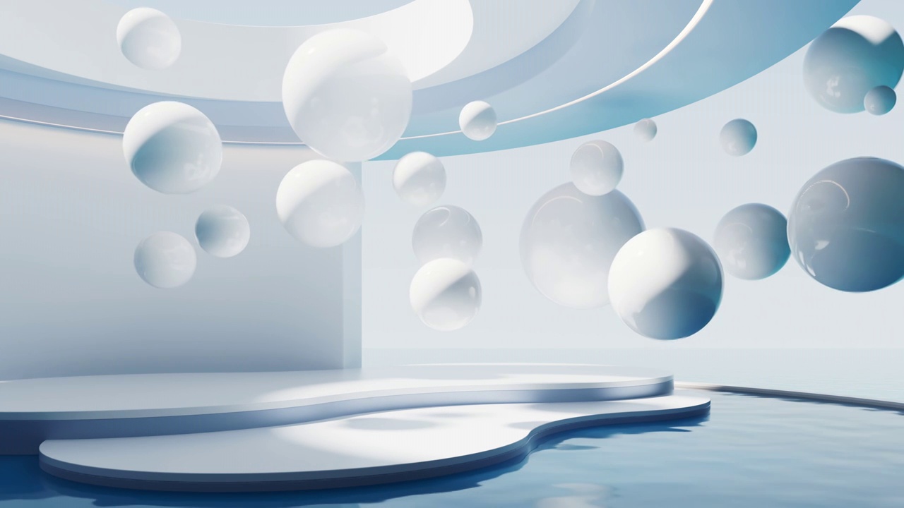 水面与飘浮的球体3D渲染视频下载
