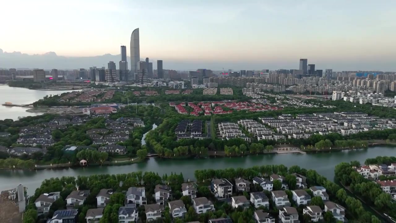 苏州城市地标金鸡湖风光航拍合集视频下载