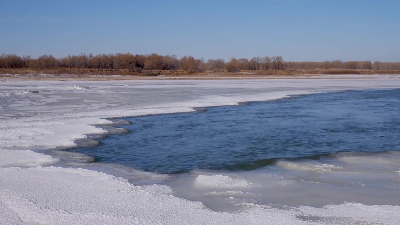冰河 不冻河特写 冰与湍急的河流视频素材
