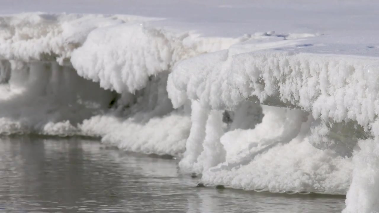 冬天风景冰河 不冻河特写 冰与湍急的河流4k视频视频素材