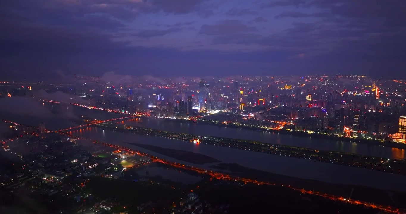 4K长沙湘江橘子洲岳麓山城市夜景航拍视频素材