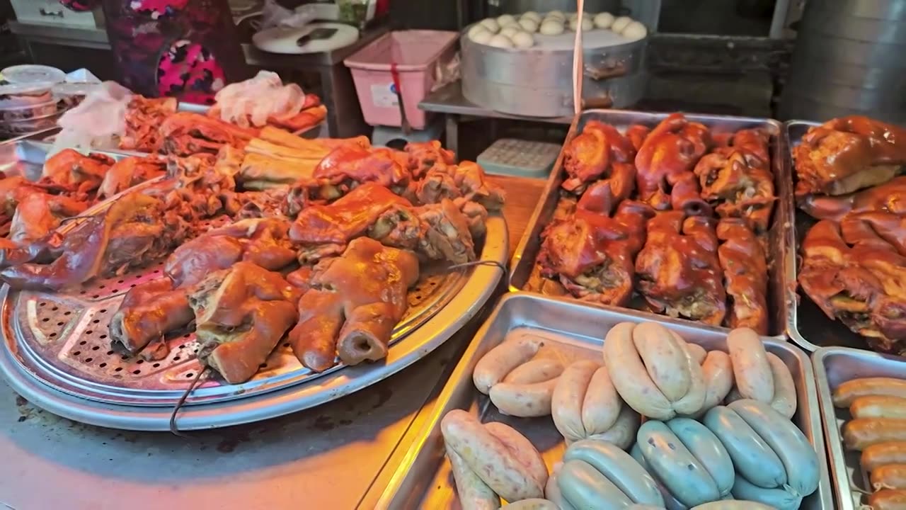 菜市场售卖的熟食肉制品视频下载