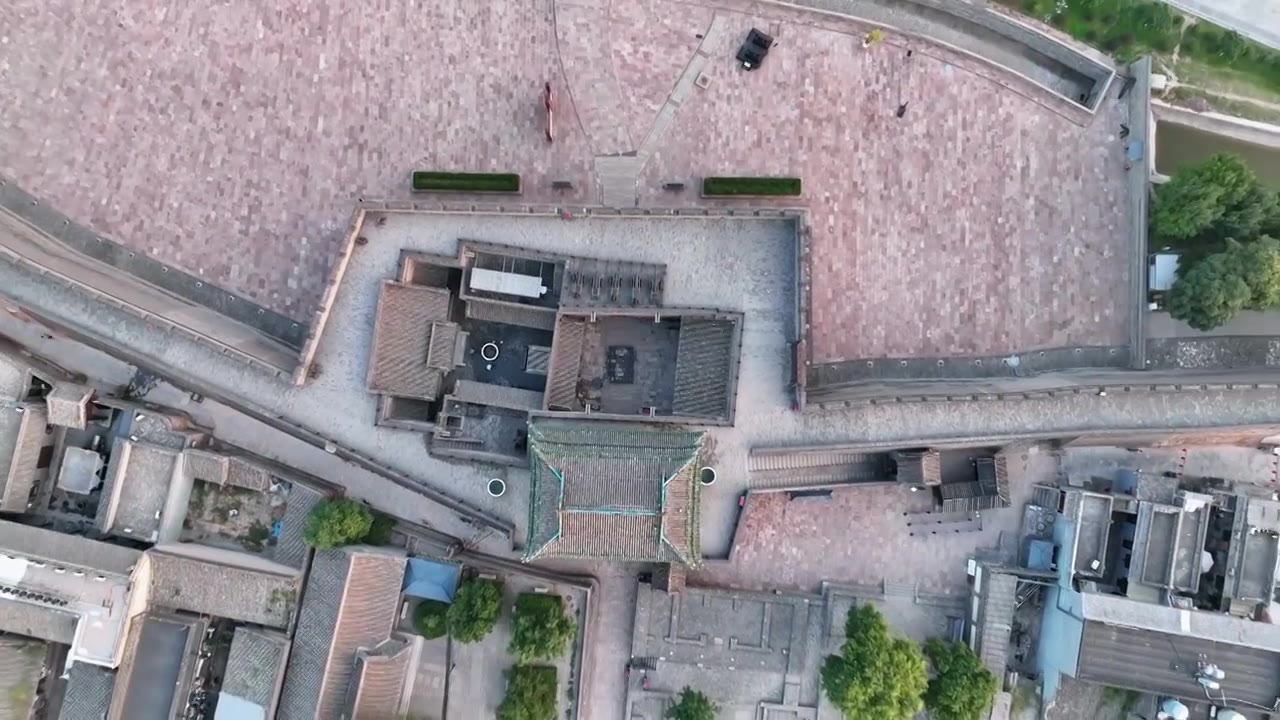 航拍平遥古城城楼城墙视频下载