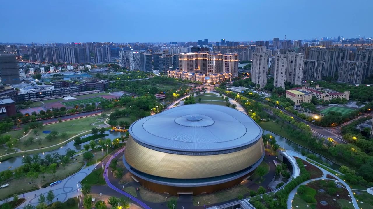 航拍浙江杭州亚运会曲棍球乒乓球场馆视频下载