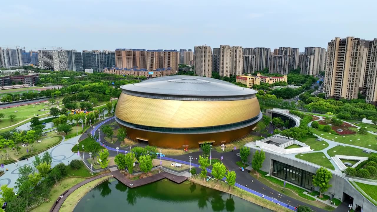航拍浙江杭州亚运会曲棍球乒乓球场馆视频素材