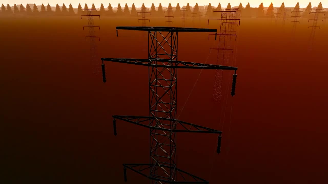 夕阳下的高压电线塔延时视频视频下载
