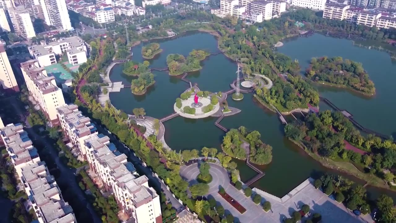 航拍江西峡江锦绣湖湿地公园视频下载