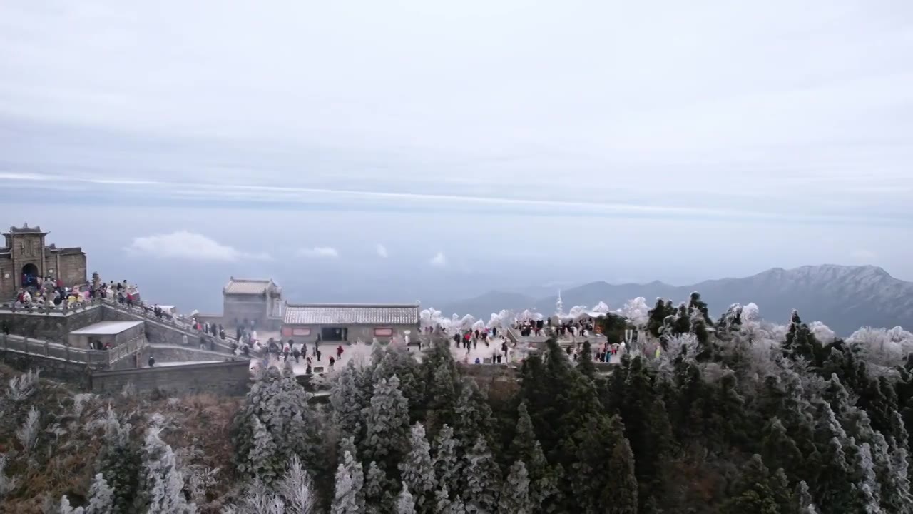 南岳衡山雾凇下雪雪景冰挂云海航拍 4K视频下载