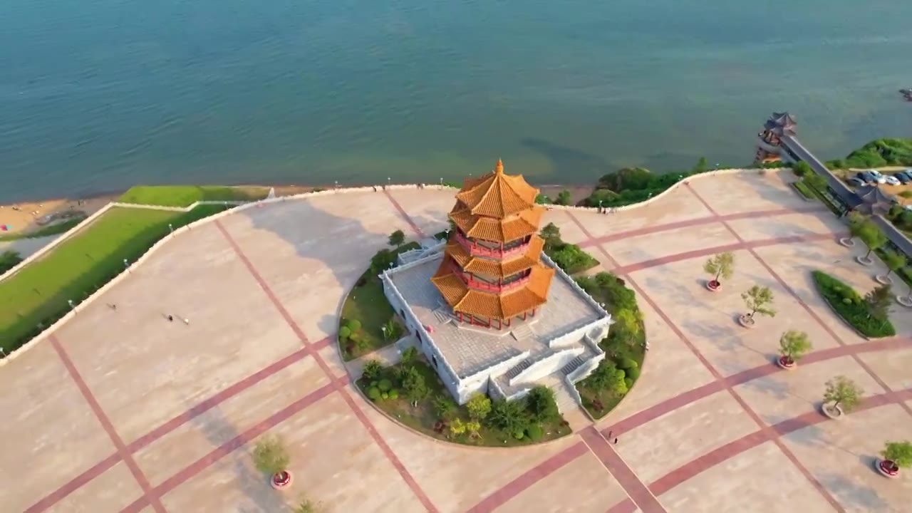 中国辽宁锦州龙海广场航拍视频下载