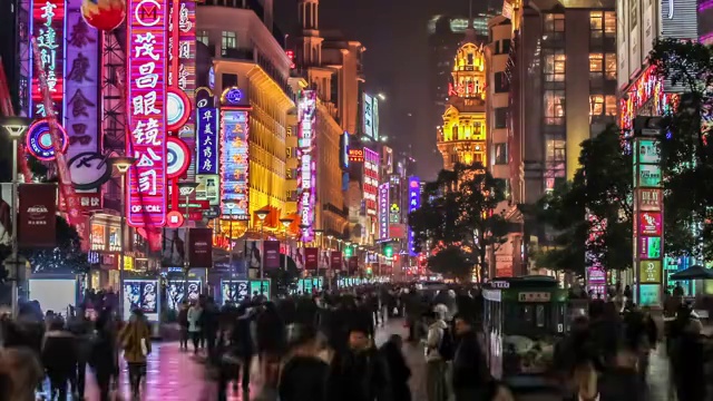 上海南京路夜景延时摄影视频下载