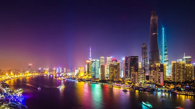 上海陆家嘴金融区日落延时摄影（拉镜头）视频下载