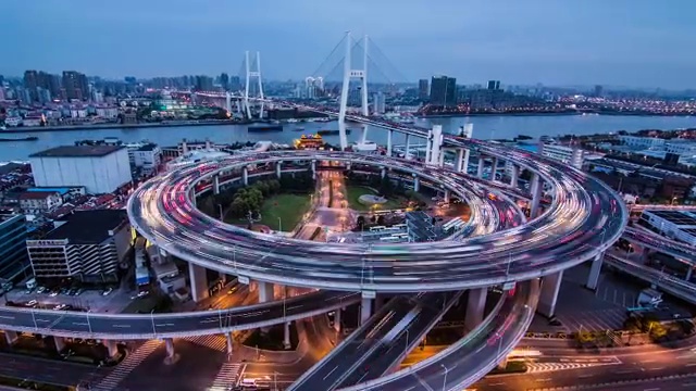 上海南浦大桥日落延时摄影（推镜头）视频下载